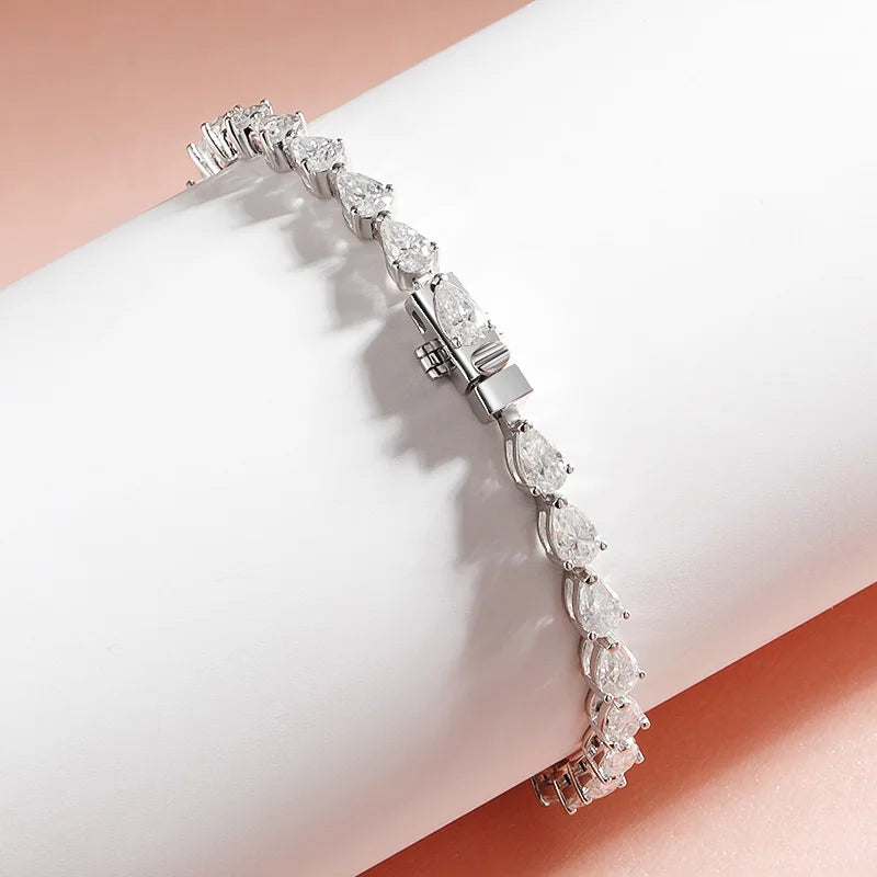 Pear Cut Moissanite Tennis Bracelet 0.35/0.5CT GRA Certified for Women Luxury Quality Jewelry Sterling Silver 925 Chain