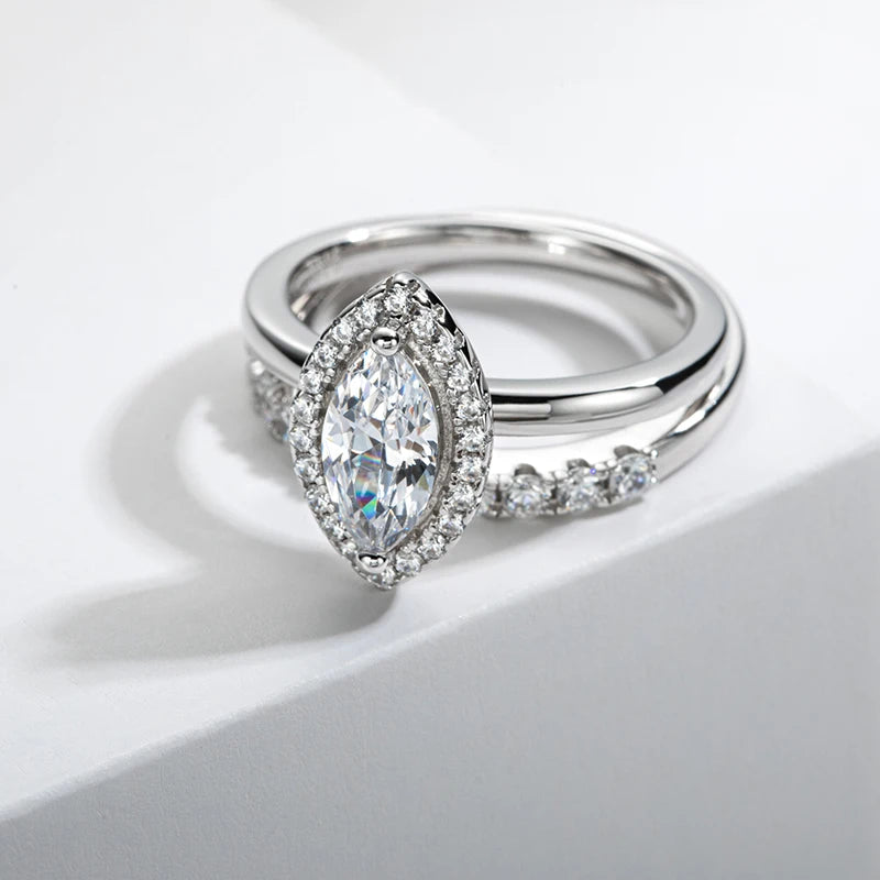 925 Sterling Silver Marquise Cut 1 Carat Moissanite Ring Sets Engagement