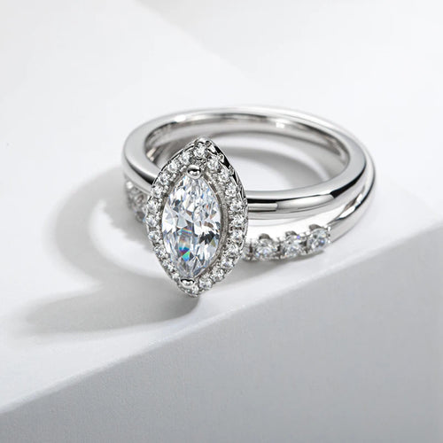 925 Sterling Silver Marquise Cut 1 Carat Moissanite Ring Sets Engagement