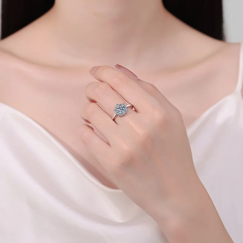 WOMEN Engagement 18K White Gold Lady Wedding Band 1CT Moissanite Diamond Birthday Gift Girl Valentine's Day PT950 Platinum Rings