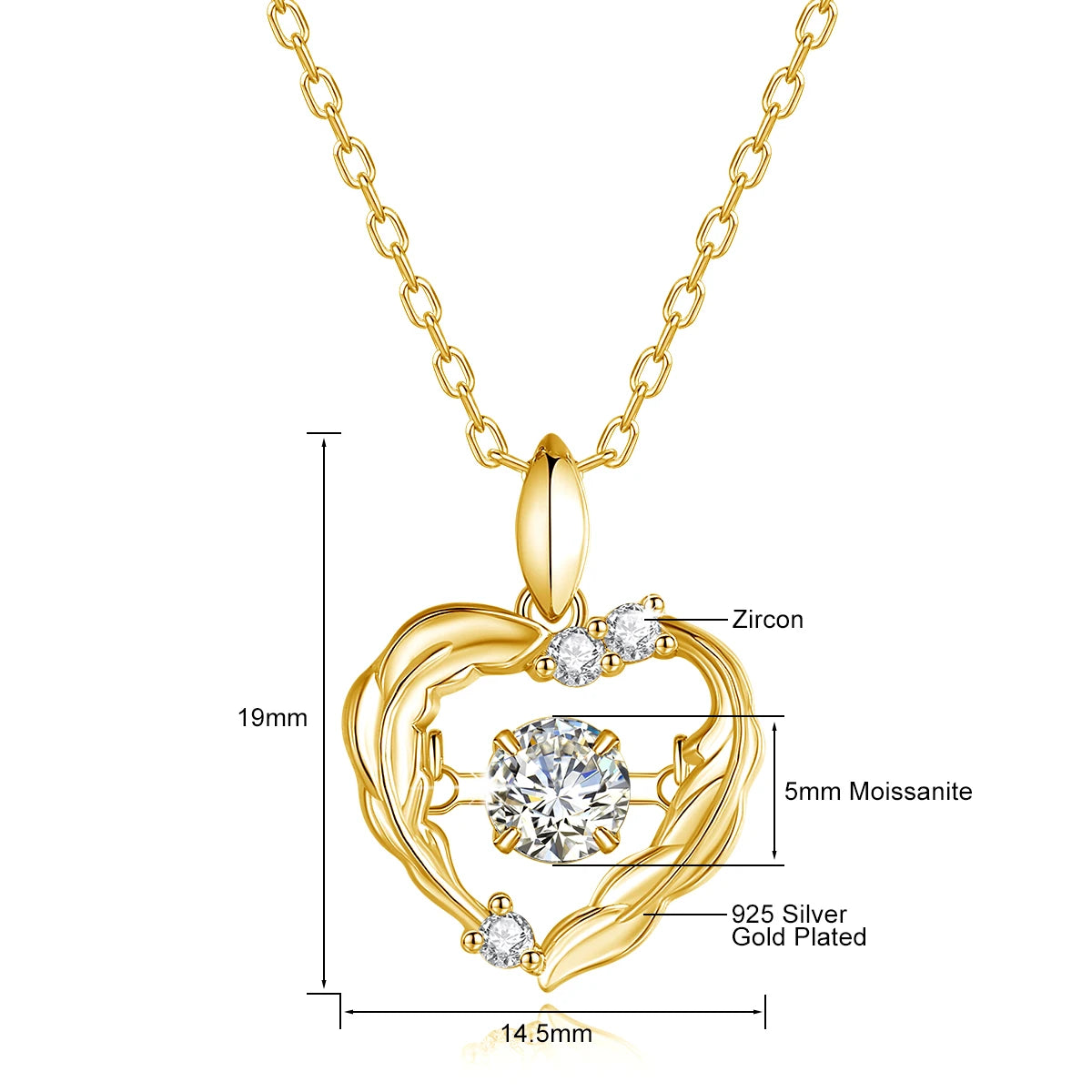 Heart Pendant Necklace Moissanite Women 100% 925 Sterling Silver