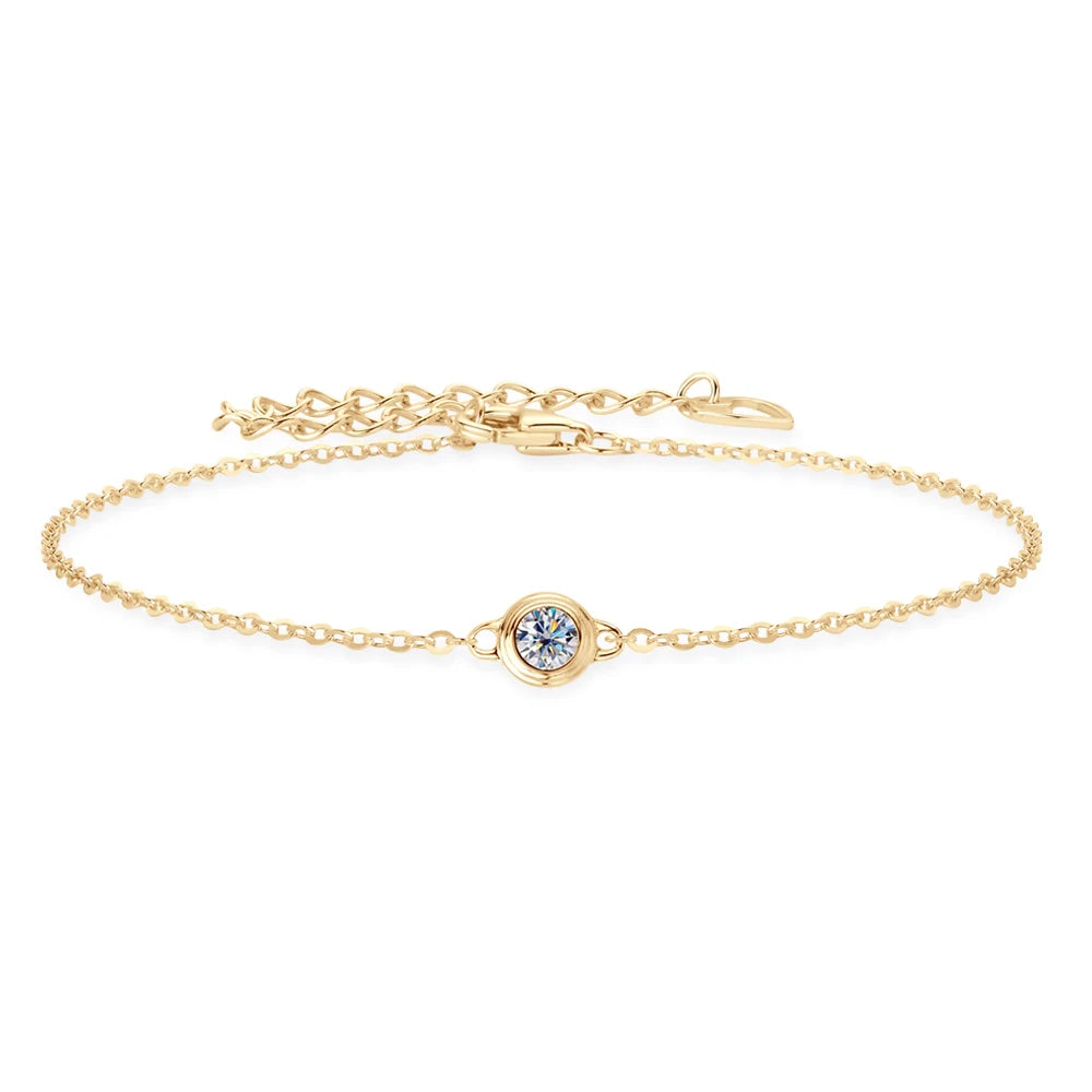Moissanite Bracelet for Women 14K Gold Plated 925 Sterling Silver Charm Bracelet 3mm 0.1ct Original Fine Jewelry Gift