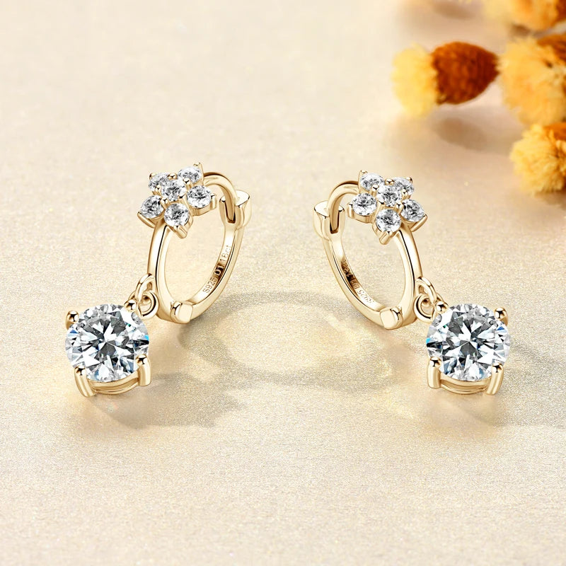 Moissanite Flower Earrings For Women 925 Sterling Silver