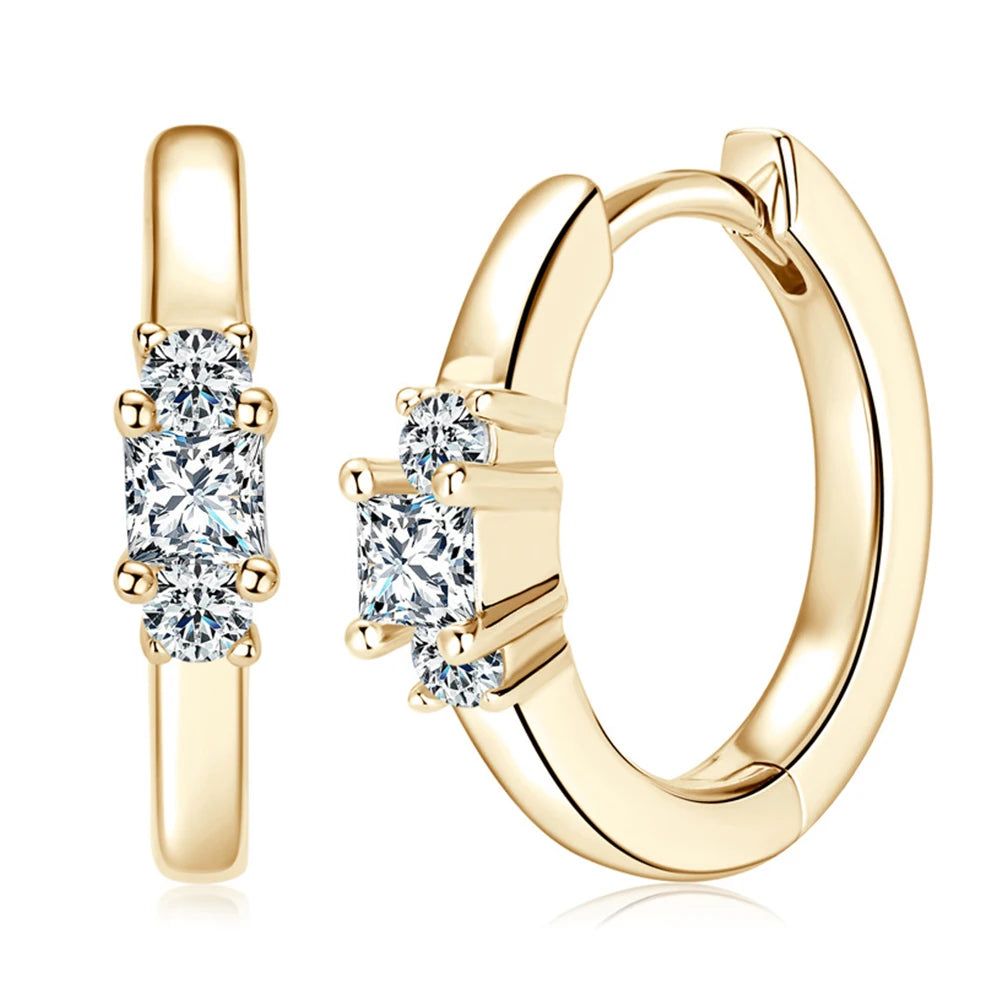 Earrings for Women Original Certified 925 Sterling Silver Plated Gold Hoop Earring 2.5mm Moissanite Fine Jewelry Gift