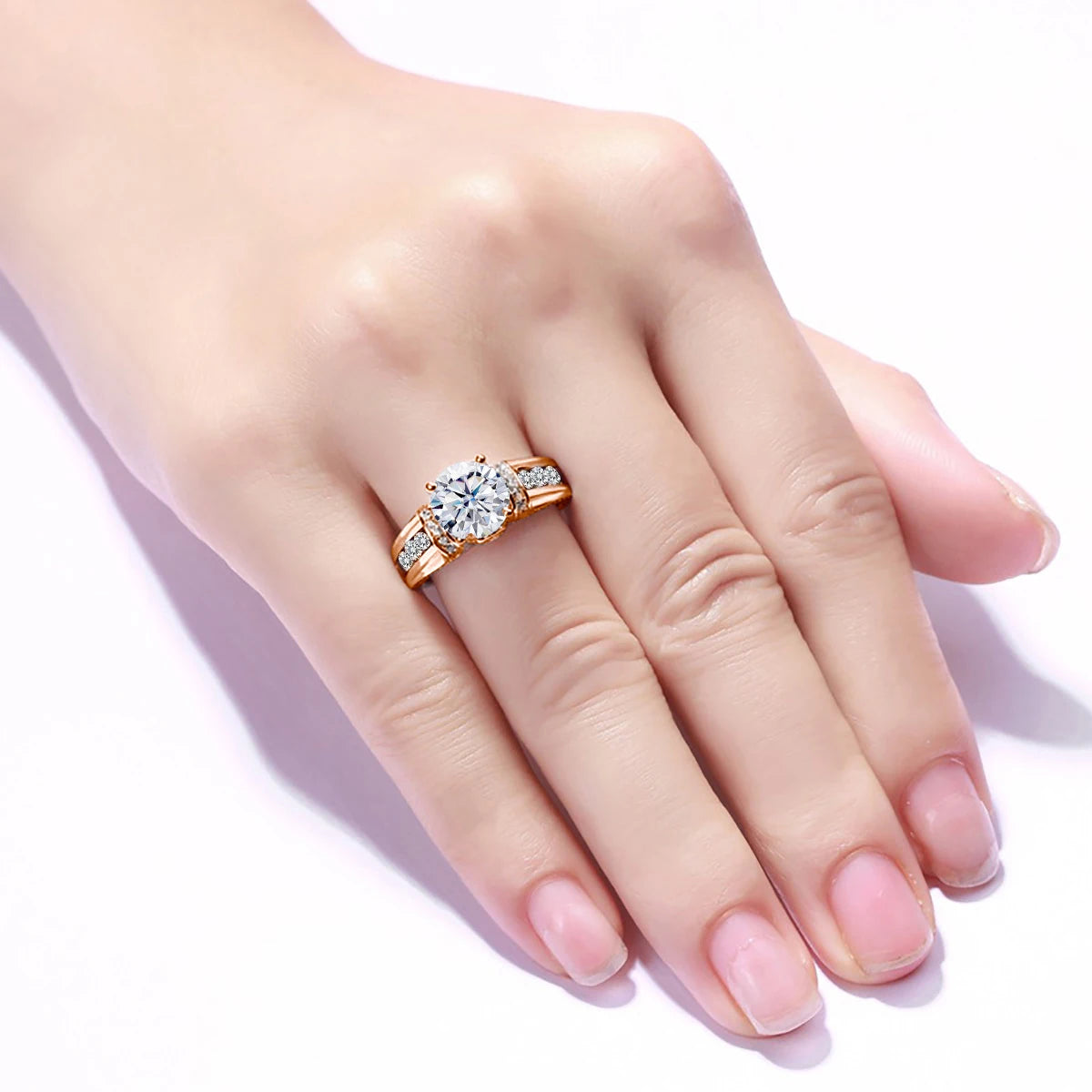 Round Cut Moissanite Rose gold Ring For Women 2ct