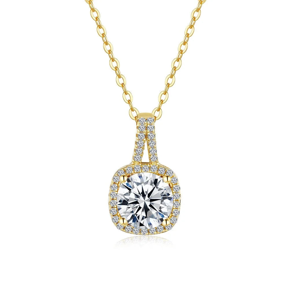 Pendant Necklace 14K Gold Classic Square 1ct/2ct Ruby and Moissanite Floral Pendant, Bold Fine Jewelry Necklace for Women