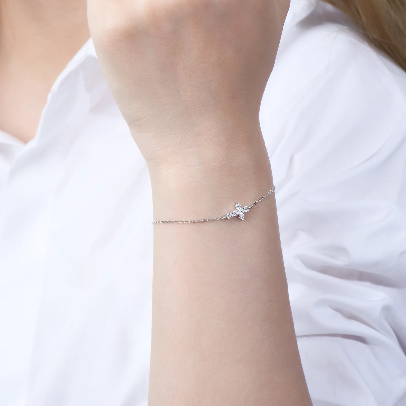 Moissanite Bracelet 925 Sterling Silver Cross 2.5mm Faith Bracelet for Women Religious Christian Believe Gifts Jewelry