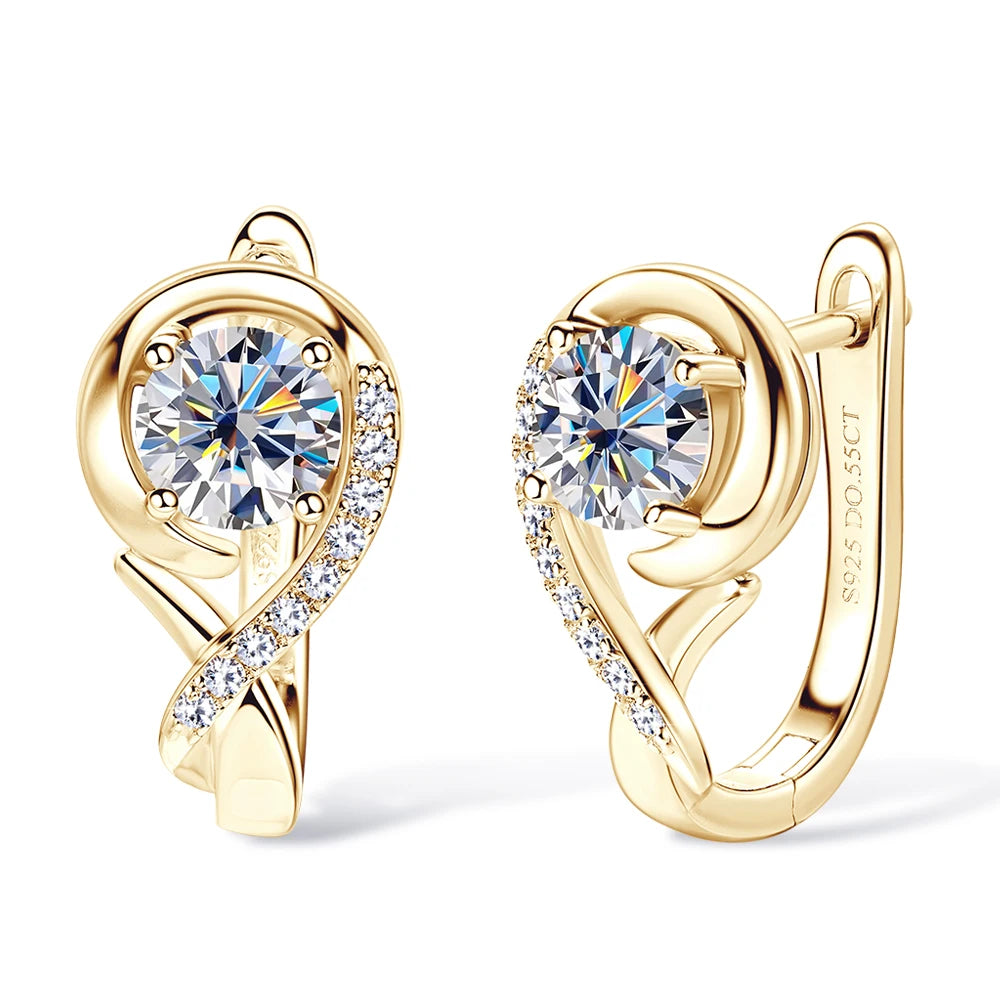 Original 925 Sterling Silver Moissanite Hoop Earrings 5mm D VVS1 Round Cut Plated 18k Gold Diamond Wedding Earring