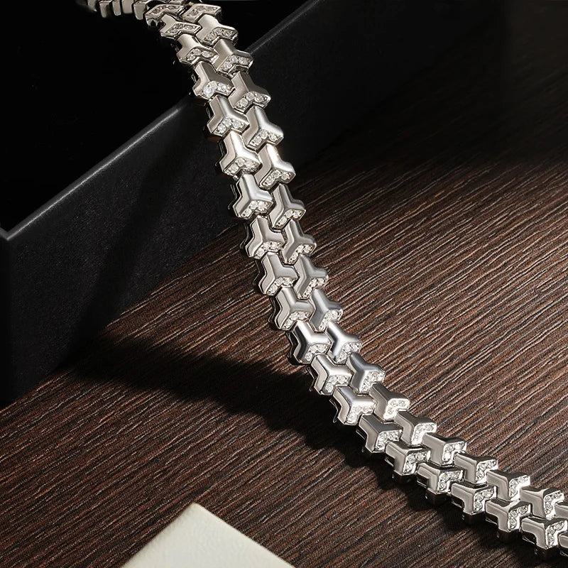 Moissanite Tennis Bracelet for Women Man Solid s925 Sterling Silver Plated 18k White Gold 8.5mm