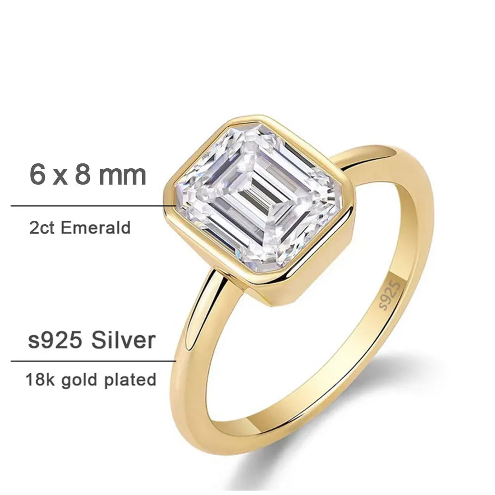Emerald Cut Moissanite Solitaire Ring - D VVS1 S925 Silver 2ct