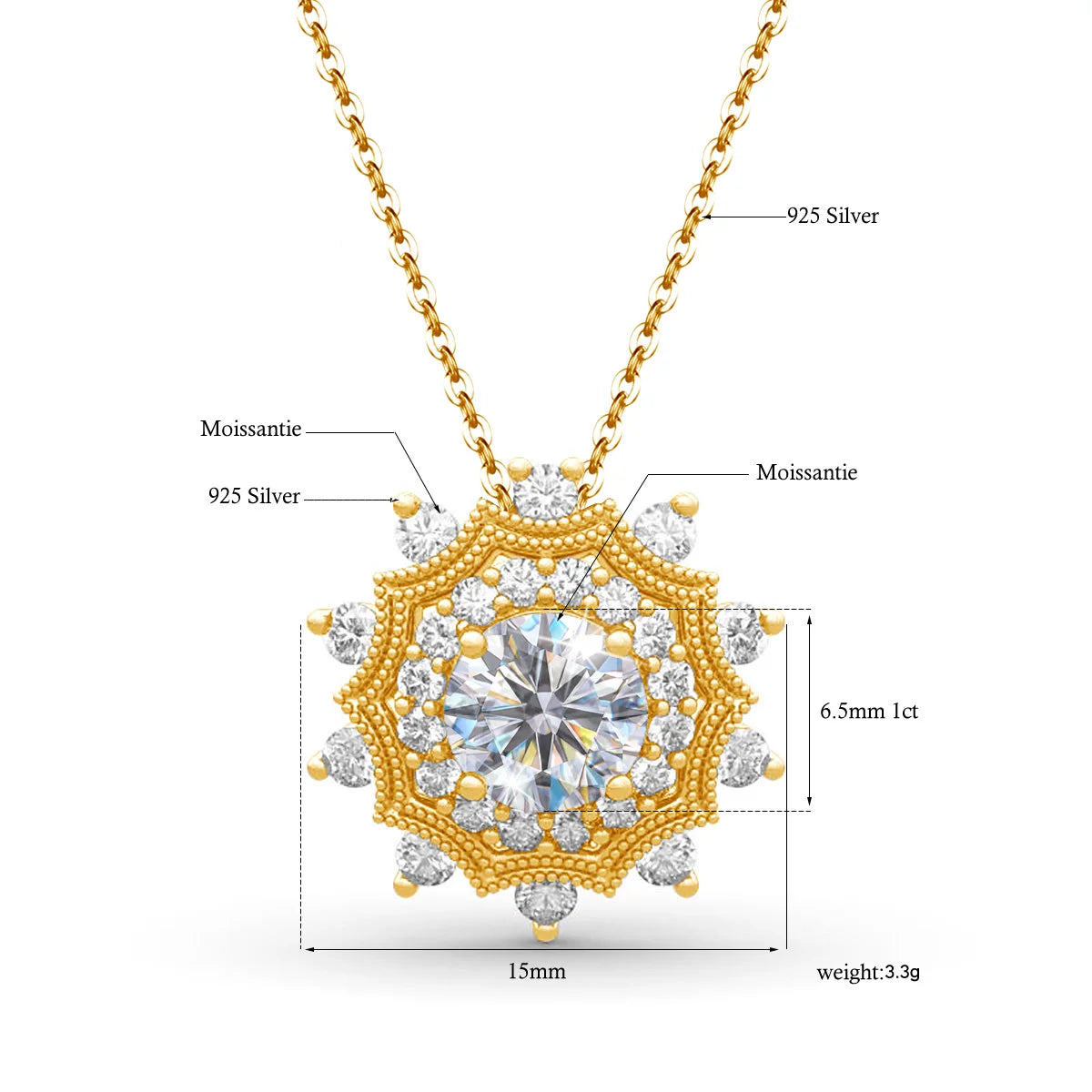 Moissanite Necklace Pendant Solid Sterling Silver 925 Jewelry Round 6.5mm 1ct