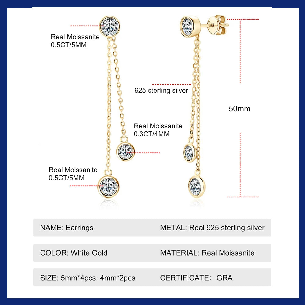 Full Moissanite Dangle Earrings 100% 925 Silver Original Certified Diamond Long Tassel Drop Earring For Women Jewelry Trend