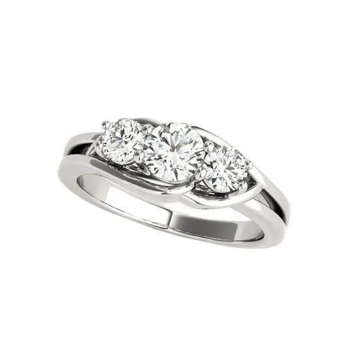 3 Stones Round Moissanite 925 Sterling Silver Ring For Women Wedding Bands Engagement Gift