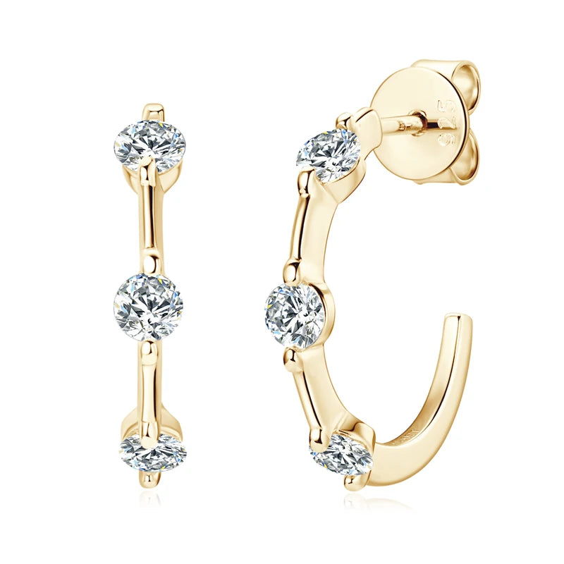 Certified 3mm Moissanite Earrings for Women 925 Sterling Silver Unique C-shaped Stud Earring