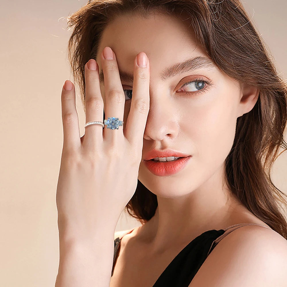 8ct D Color Moissanite Rings for Women Wedding Bridal 100% S925 Sterling Silver Eternity Rings Plated 18K