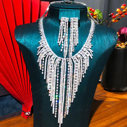 4PCS New Luxury Big Long Tassel Jewelry Set