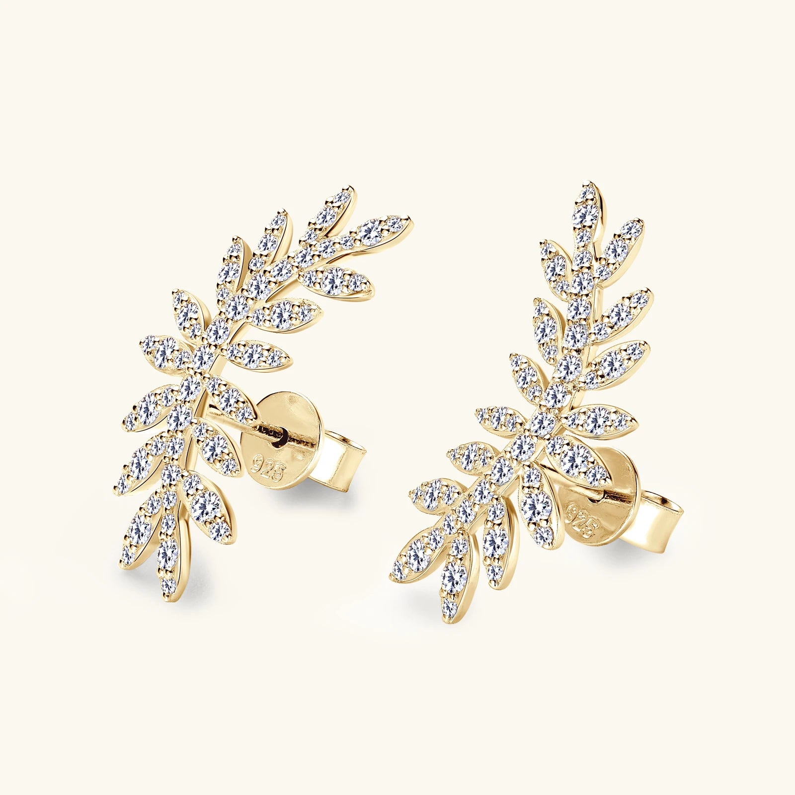 Leaf Moissanite Stud Earrings 14K Yellow Gold Plated S925 Sterling Silver Ear Climber Earrings Hypoallergenic Jewelry for Women