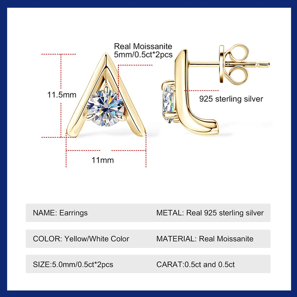 Stud Earrings for Women 925 Sterling Silver Plated 14k Jewelry GRA Certified 0.5CT Moissanite Lab Created Diamond Ear