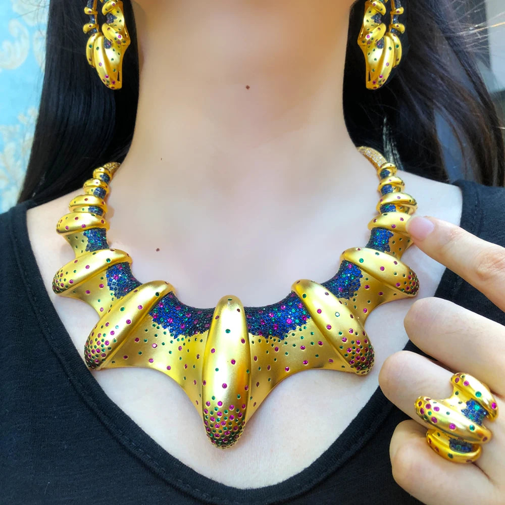 DUBAI 4pcs Bridal Necklace Earring Bangle Bridal Jewelry Sets
