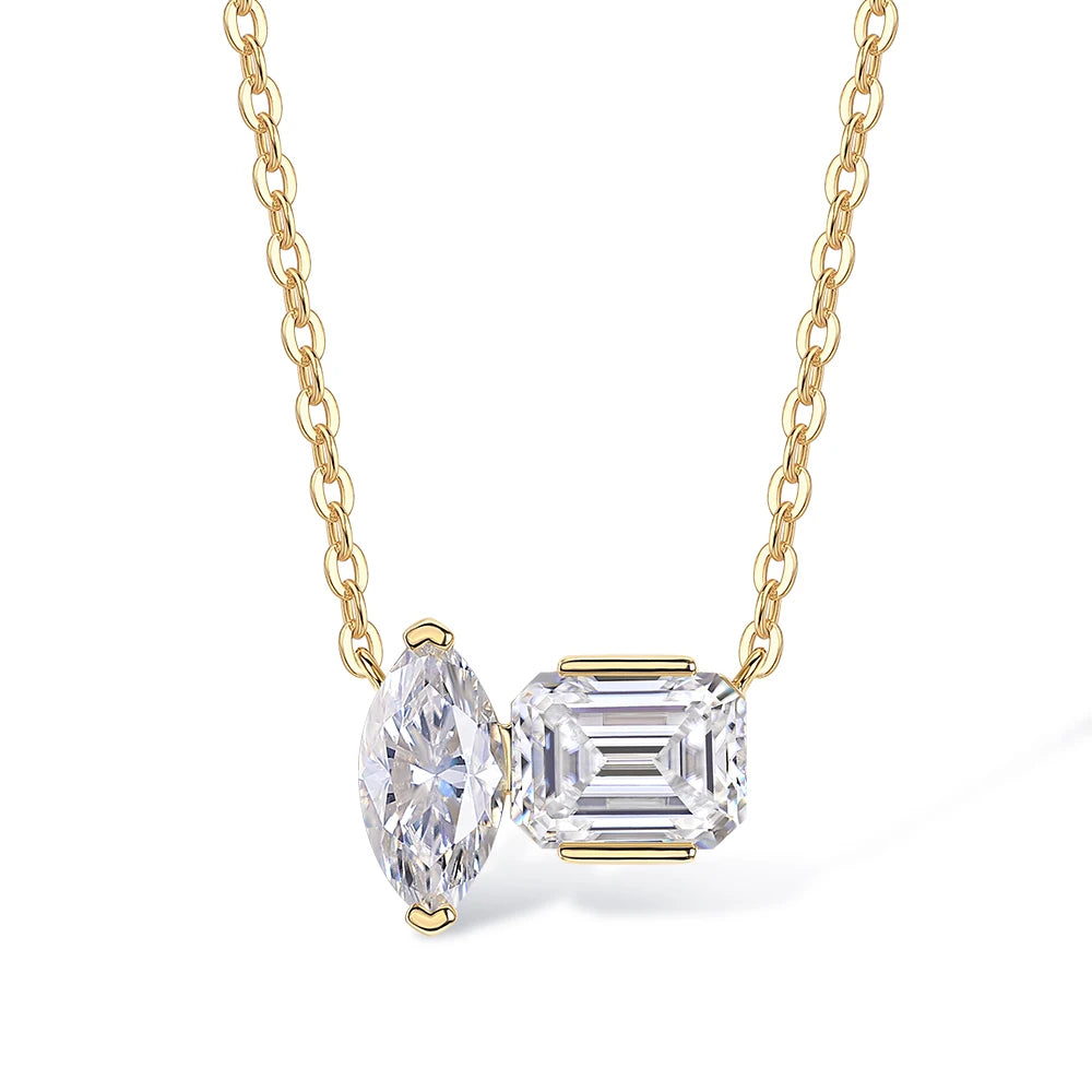 Emerald Cut Moissanite Necklace for Women Sparkling Marquise Cut Lab Diamond  2CT Wedding Necklaces 925 Silver Jewelry