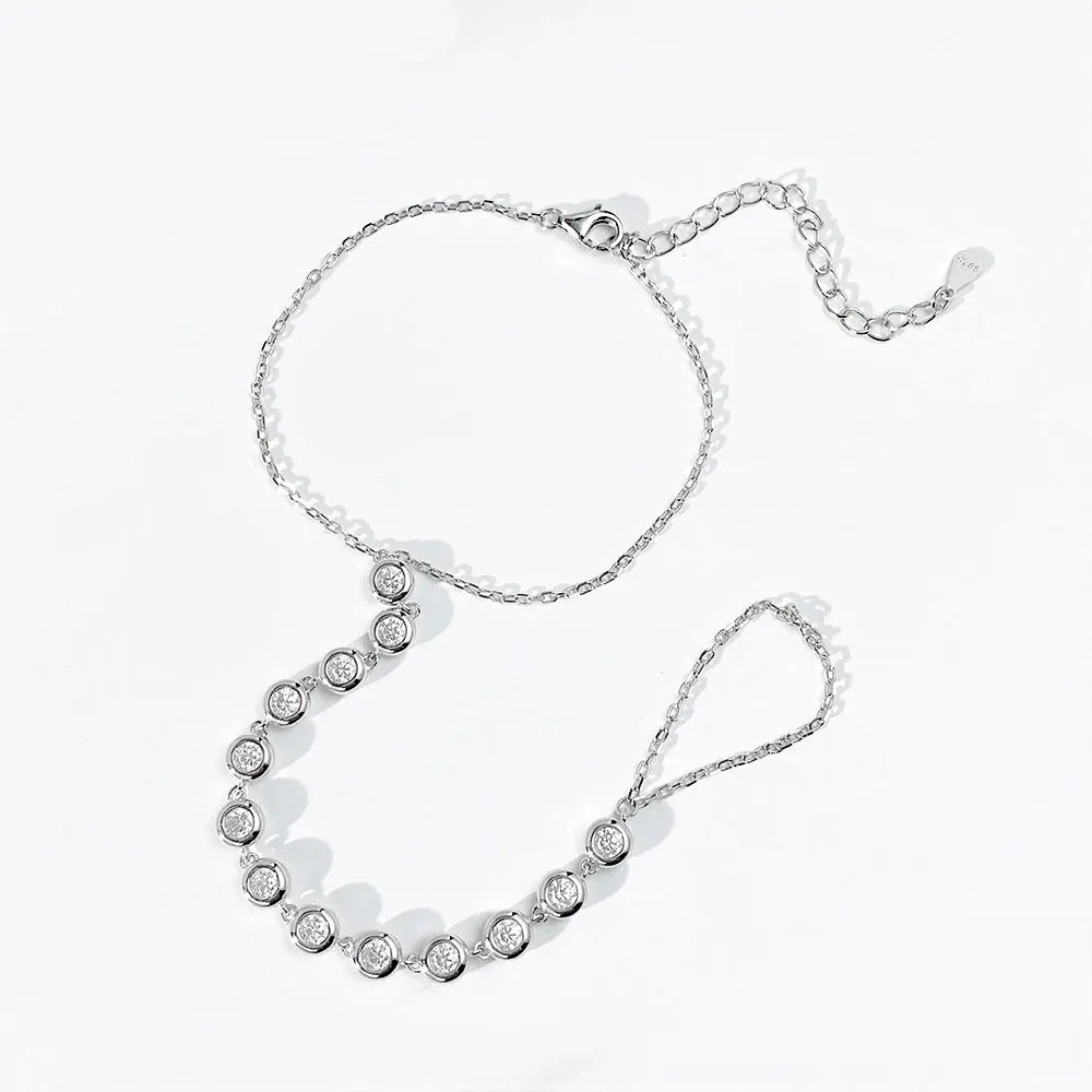 Moissanite Bracelets for Women Girls 15-20cm Adjustable Chain 925 Sterling Silver Plated 18k 3mm