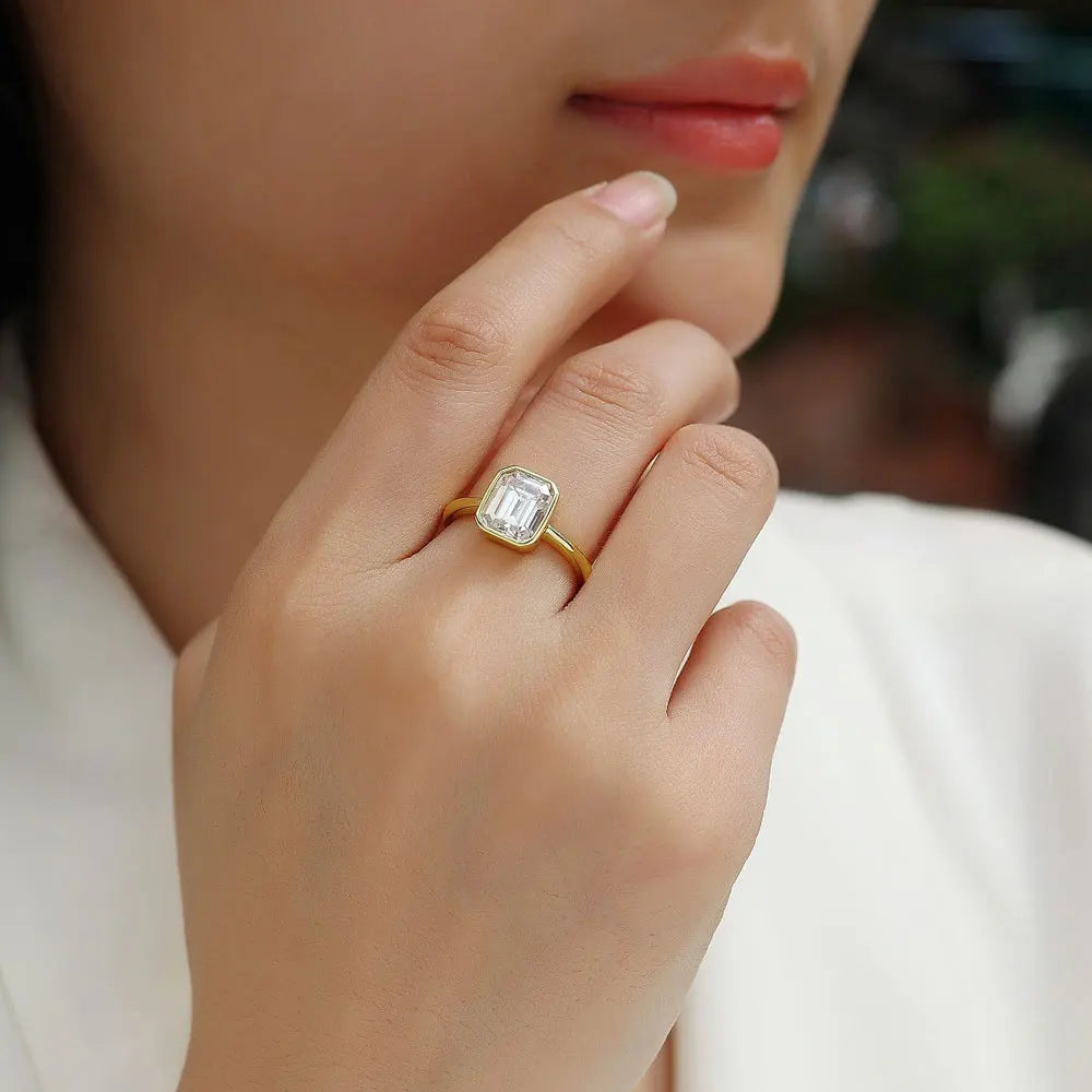 Emerald Cut Moissanite Solitaire Ring - D VVS1 S925 Silver 2ct