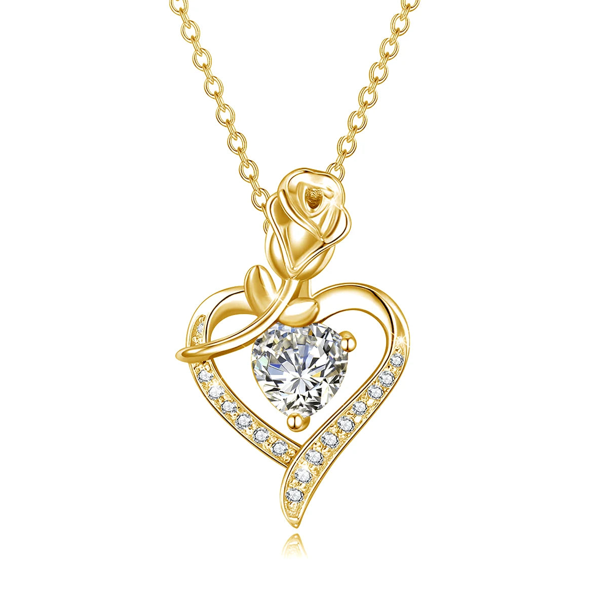 Moissanite Necklace For Women Heart Pendant Luxury Rose Flower