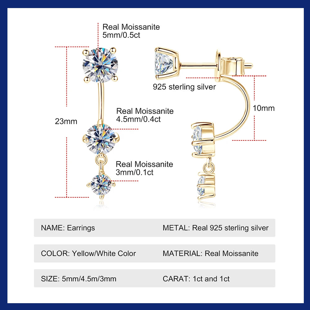 Moissanite Stud Earrings 925 Sterling Silver Lab Diamond 5mm Drop Earrings for Women Wedding Party Jewelry Gift GRA