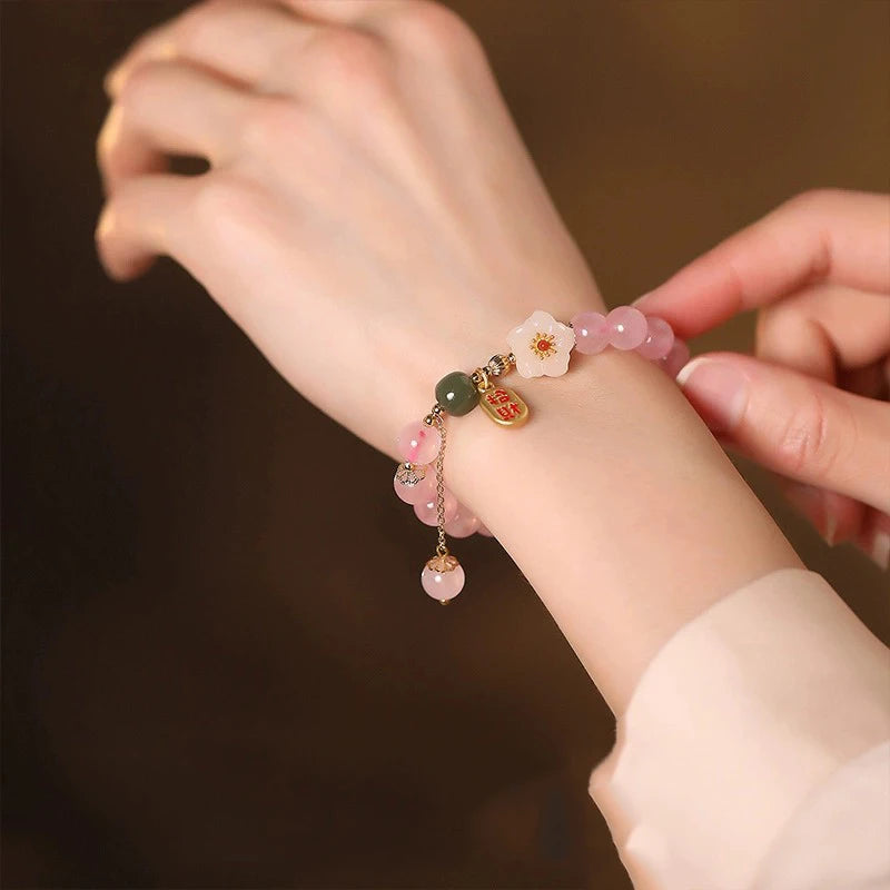 Pink Crystal Hotan Jade Beaded Bracelet