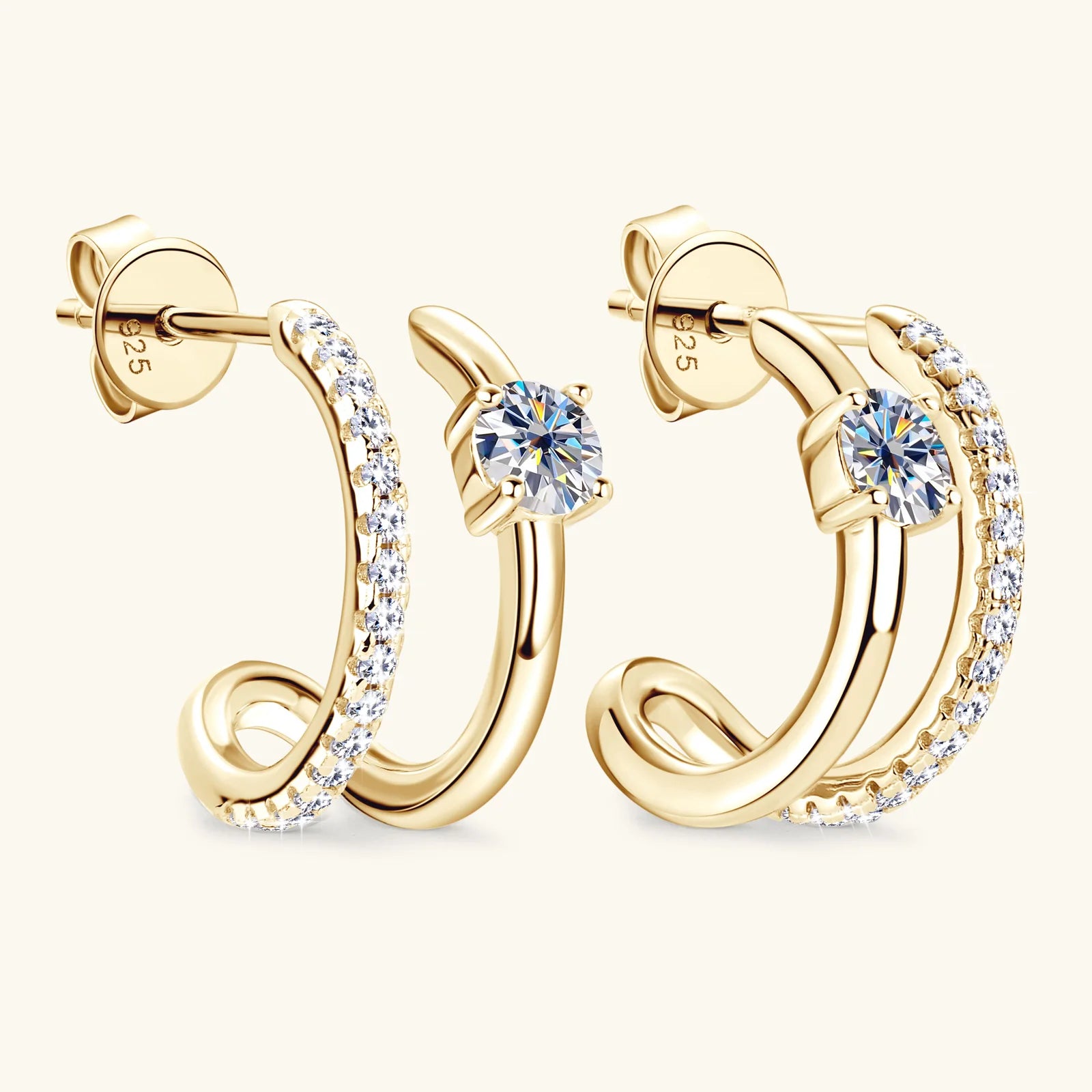 Original 925 Silver Earrings 4mm Moissanite Diamond Earring Half Small Piercing Hoops Ear Stud for Women Plated 18K Gold Jewelry