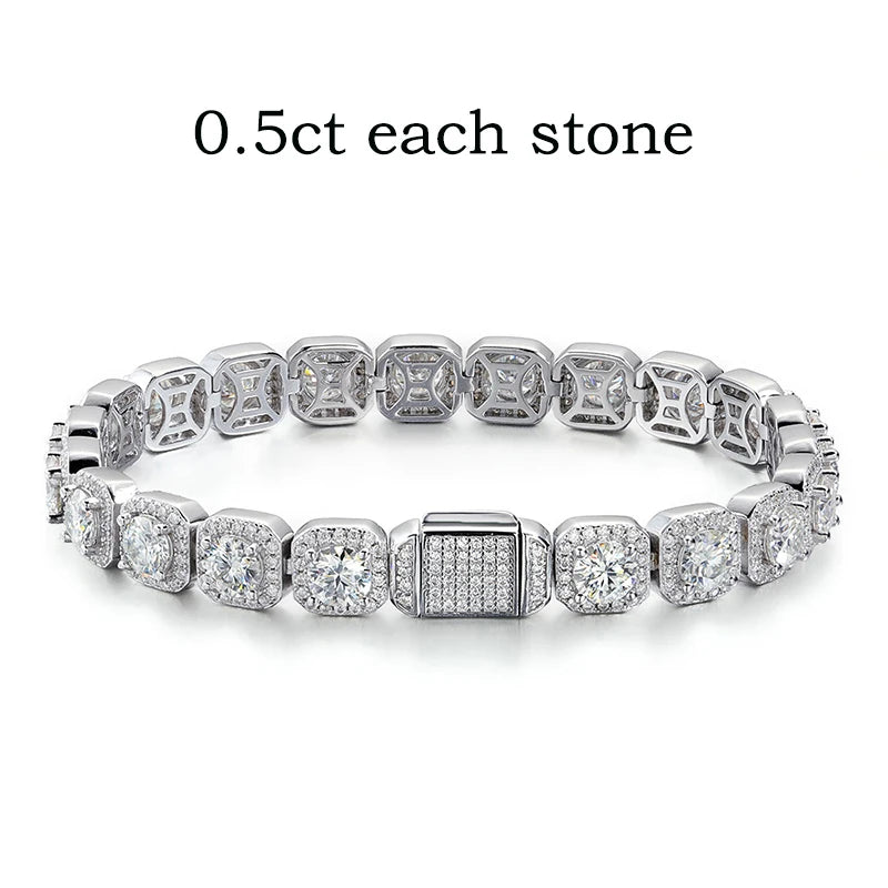 Full Diamond 100% Real Moissanite Bracelets 4/5/6.5mm for Men Women Classic Luxury Bangles Pure 925 Sterling Silver Chain