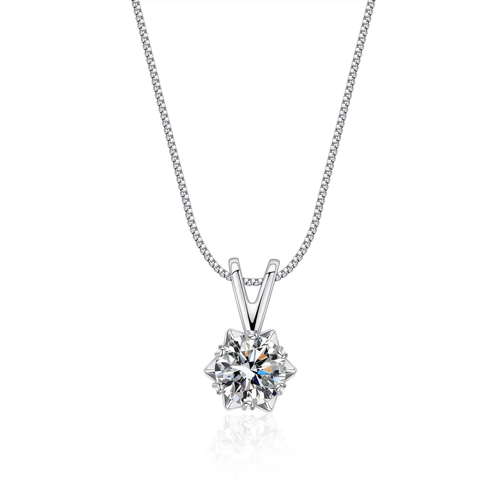 S925 Sterling Silver Pendant Necklace with Moissanite Carat Snowflake Six Claw Inlay Korean Style Foreign Trade Jewelry