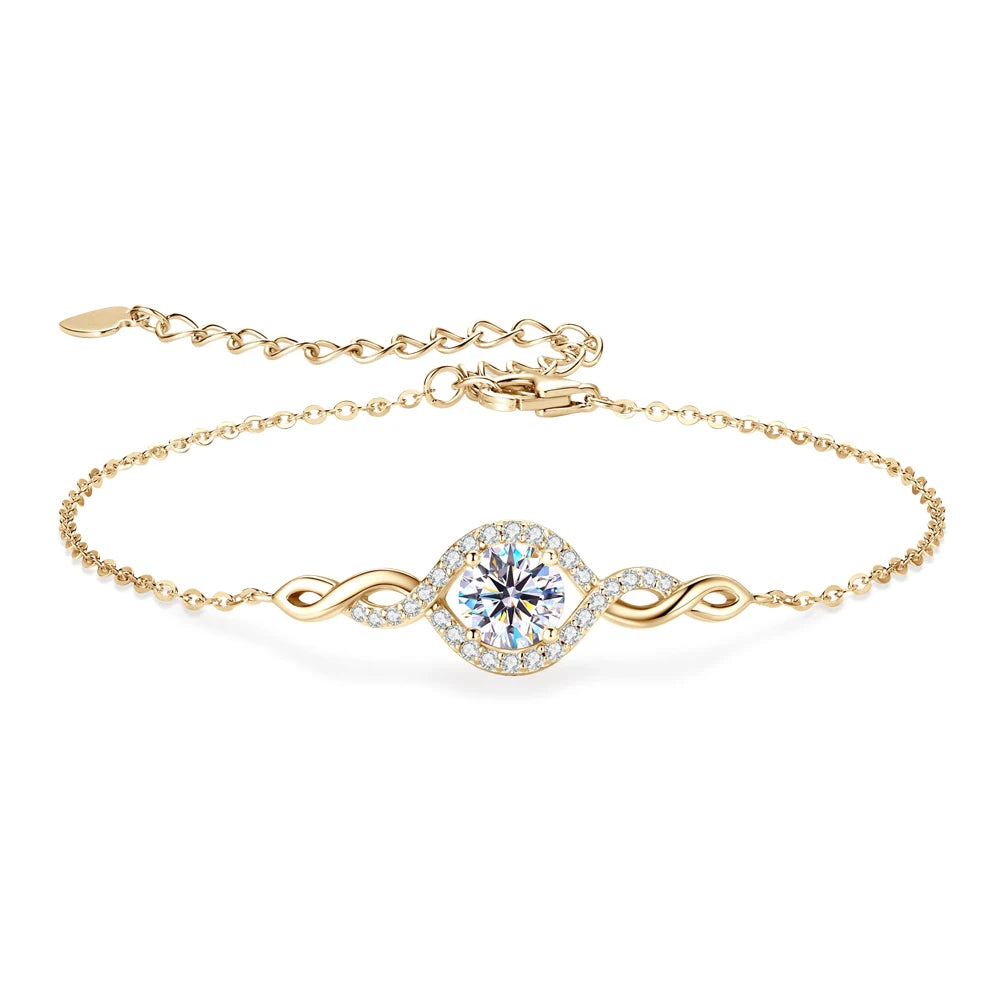 Moissanite Bracelets for Women D VVS1 6.5mm 1CT Round Lab Diamond S925 Sterling Silver Plated 18k Dainty Bracelet