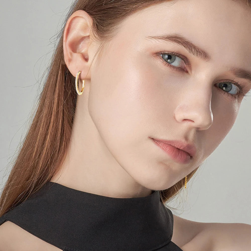 Moissanite Hoop Earrings for Women Classic Sparkly Bridal Jewelry 925 Sliver Plated 18K Gold 1mm GRA Certified