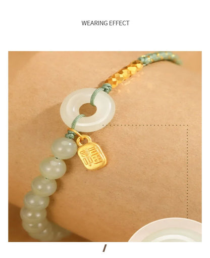 Lucky Buckle Braided Bracelets Natural Hetian Jade