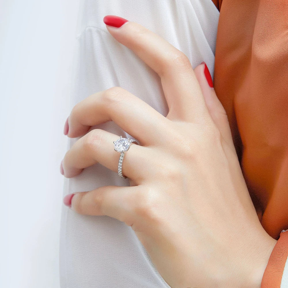 925 Silver 2 Carat Moissanite Ring Wedding Bands Engagement Gift