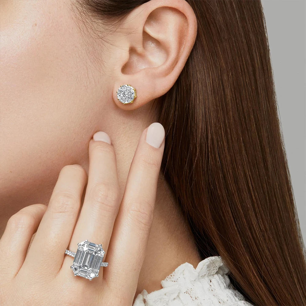 Luxury 3CT Moissanite Stud Earrings for Women Men 18K Yellow Gold Plated Orginal 925 Silver 9mm Diamond Earring Wedding Jewelry