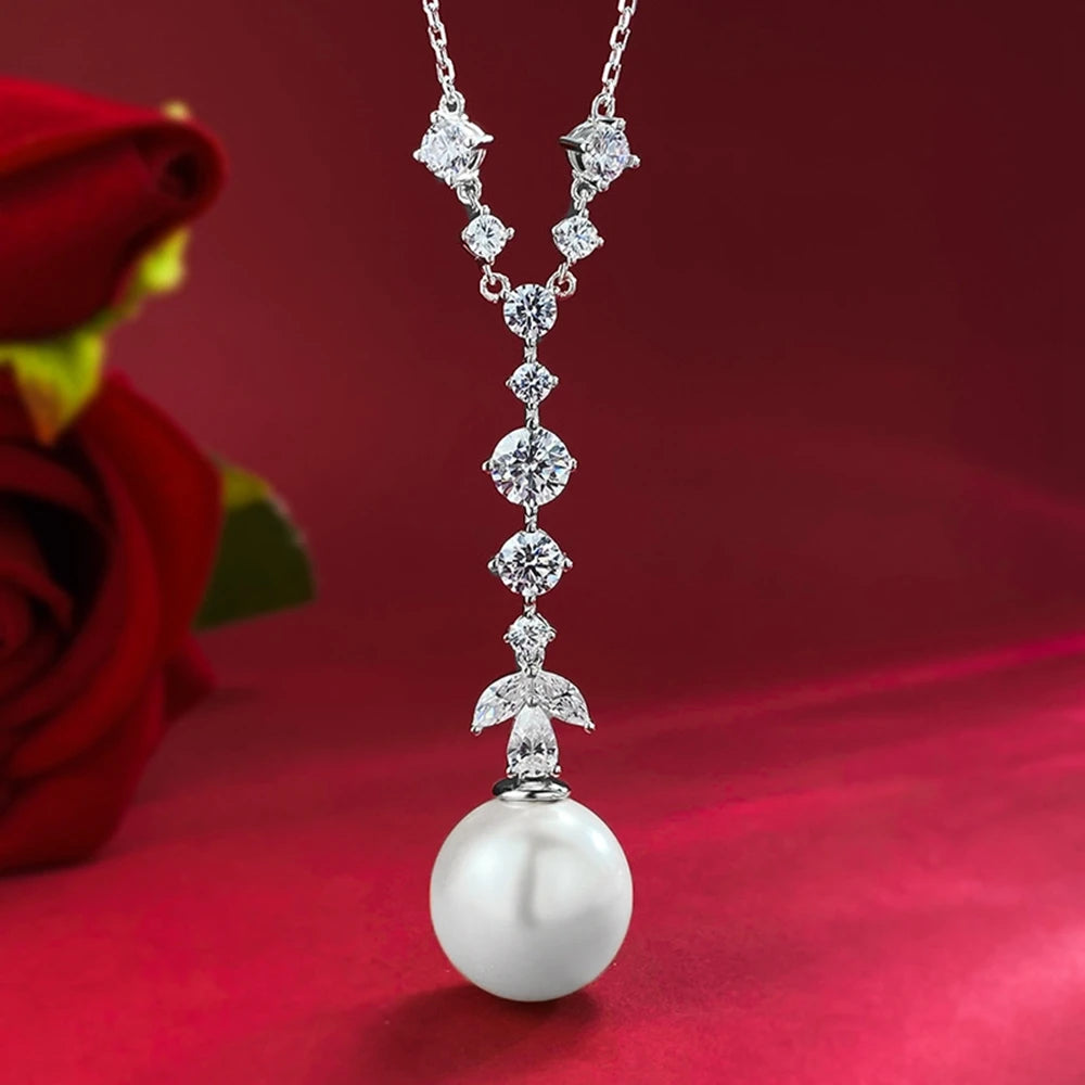 Pearl Pendant Necklace Moissanite