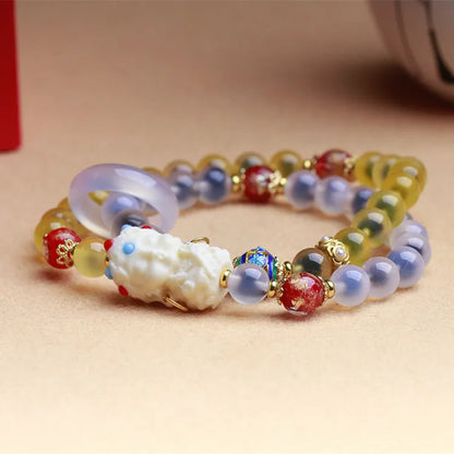 Glass Sugar Heart Agate Double Loop Bracelet