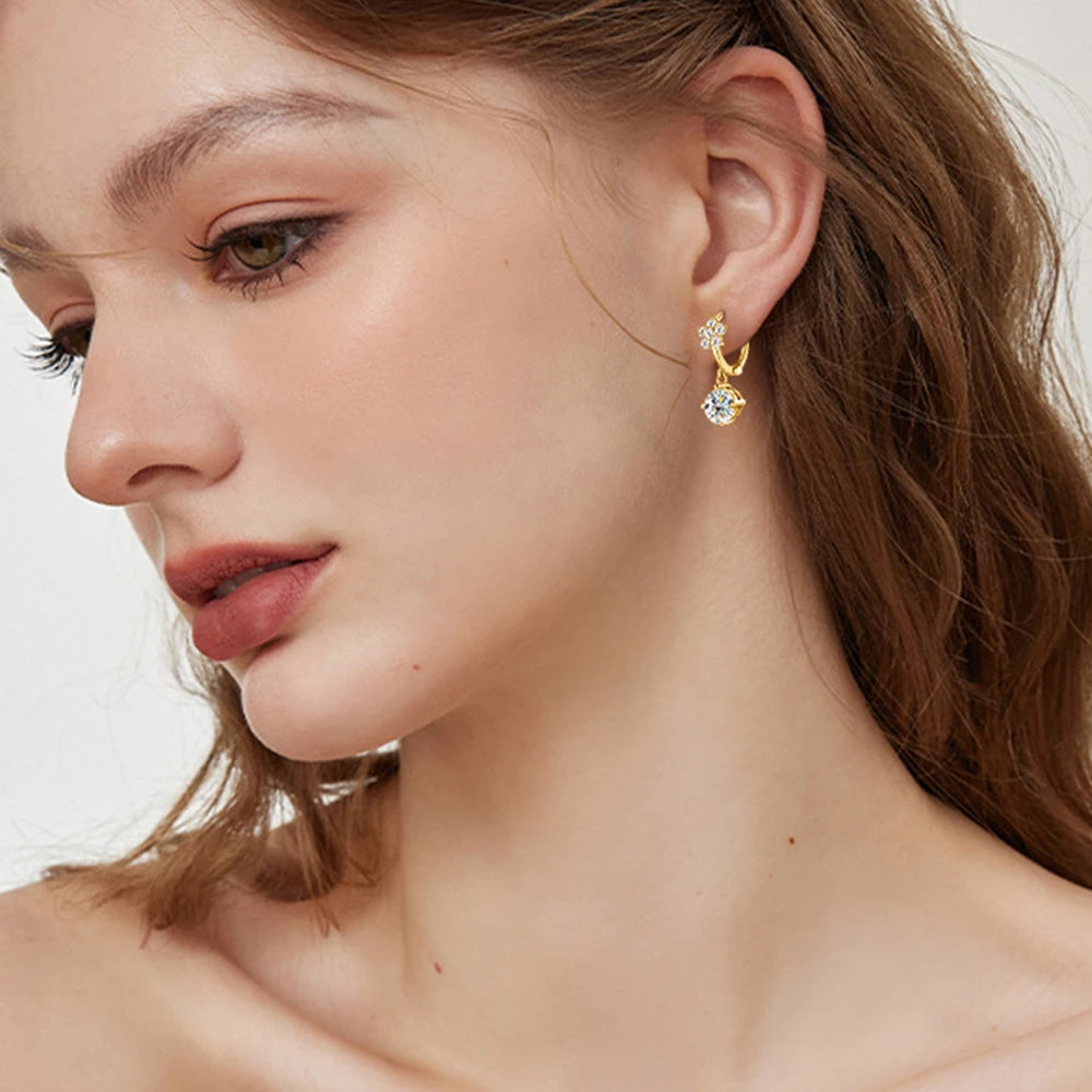 925 Silver Moissanite Hoop Earrings 2.36 Carat Lab Created Diamond Dangle Earring for Women Girls Fine Jewelry Gifts