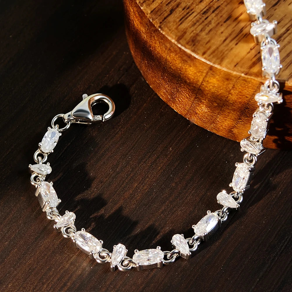 Oval Pear Cut Moissanite Tennis Bracelet s925 Silver Plated 18k White Gold GRA Certified Thin Bracelets for Women Man