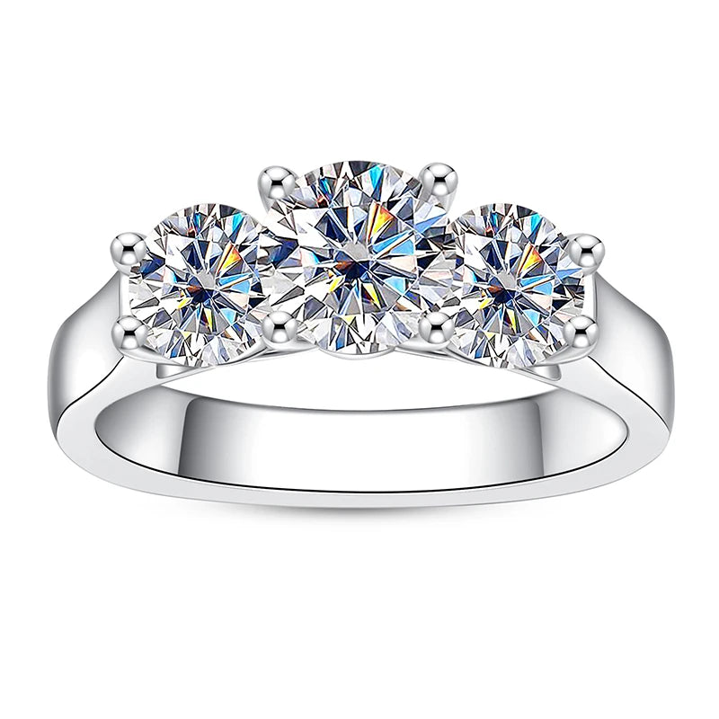 Three Stones 925 Sterling Silver Wedding Engagement Ring For Women 2.2 Carat D Color Moissanite Diamond Fine Jewelry