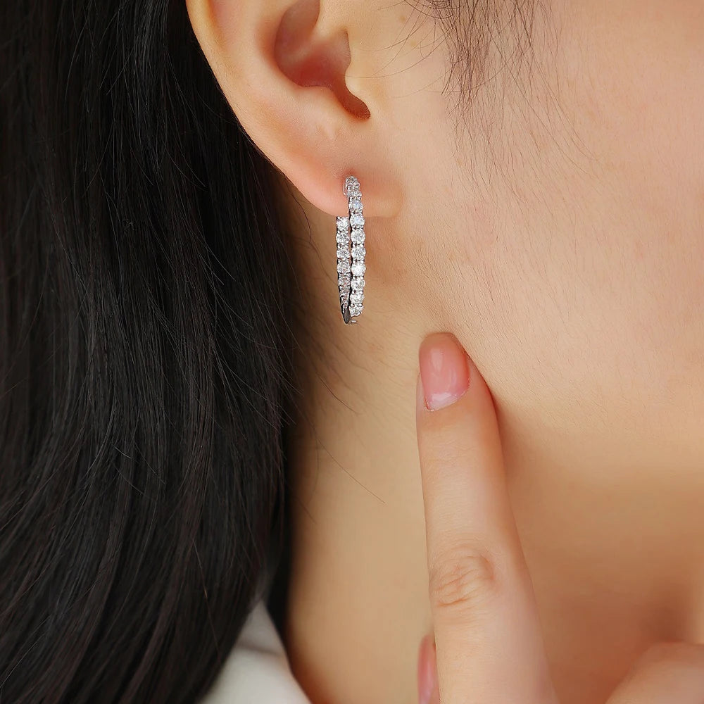 Hoops 925 Sterling Silver 2.5mm Moissanite Earrings for Women Engagement Wedding Valentine's Day Anniversary Gift Jewelry