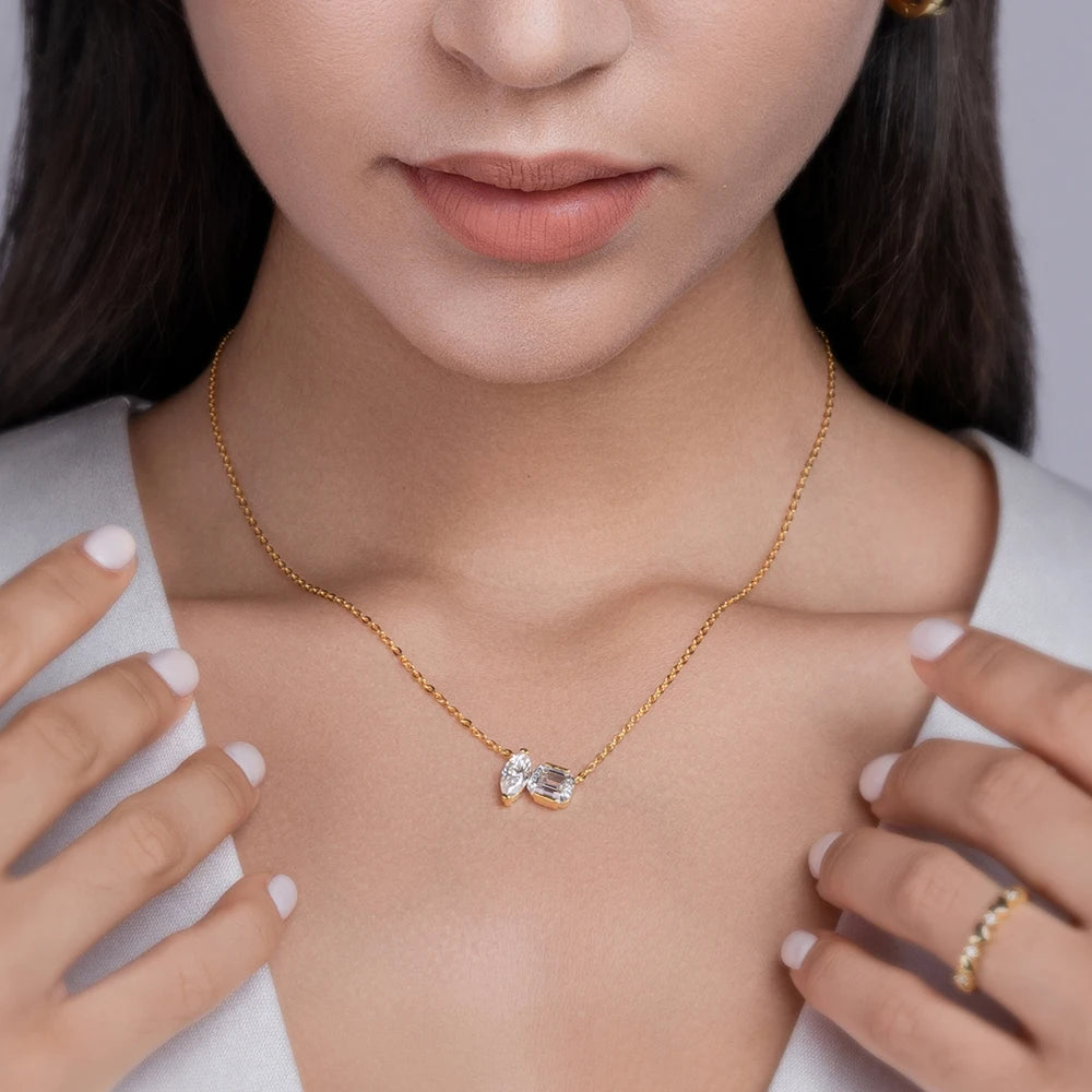 Emerald Cut Moissanite Necklace for Women Sparkling Marquise Cut Lab Diamond  2CT Wedding Necklaces 925 Silver Jewelry