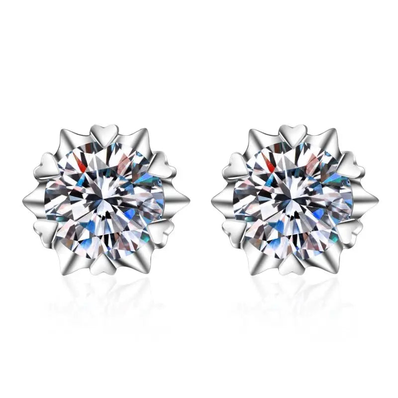 Moissanite Diamond Flower Stud Earrings