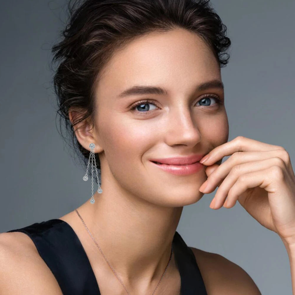 Moissanite Long Tassel Drop Earrings for Women 925 Sterling Silver Gold Filled 4mm Bezel Diamond Earring Fine Jewelry