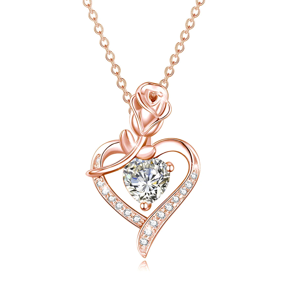 Moissanite Necklace For Women Heart Pendant Luxury Rose Flower