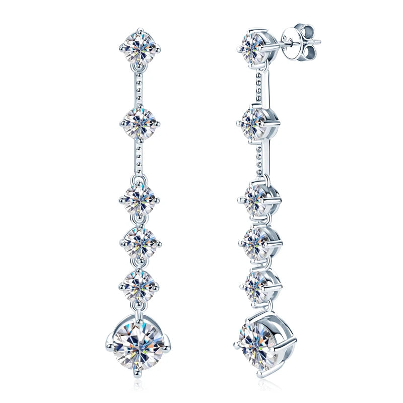 925 Sterling Silver Long Tassel Earrings Sparkling Moissanite Drop Earring