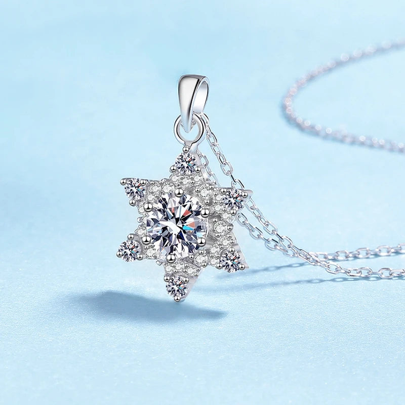 Lover Valentine's Day 18K White Gold Girl Birthday Gift Necklaces 1CT Moissanite Diamond Hexagram PT950 Women Wedding Pendant