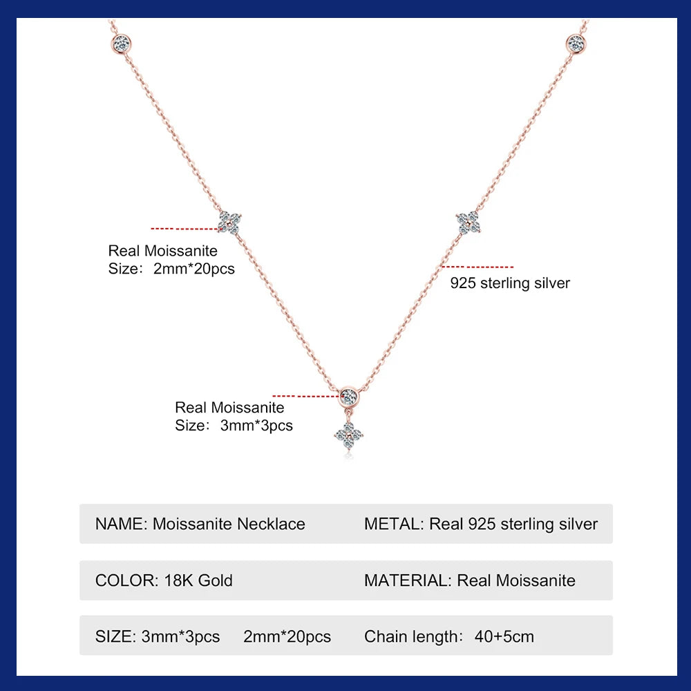 Rose Gold Four Leaf Clover Moissanite Necklace 925 Silver Plated 18k Yellow/White Gold Diamond Choker Chain for Women Jewelry
